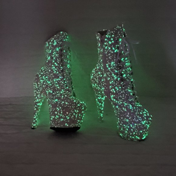 UV White Glow In The Dark Glitter 7" Platform Heel Ankle Boots Adore 1020uvlg - Picture 15 of 16